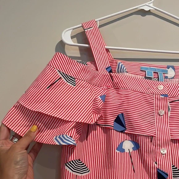 Draper James Summer Umbrella Nellie Cold Shoulder Top Size 4 - Picture 6 of 9